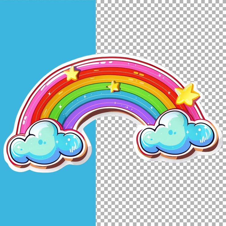 PSD adhesivo de un arco iris colorido en un fondo transparente generado por ai