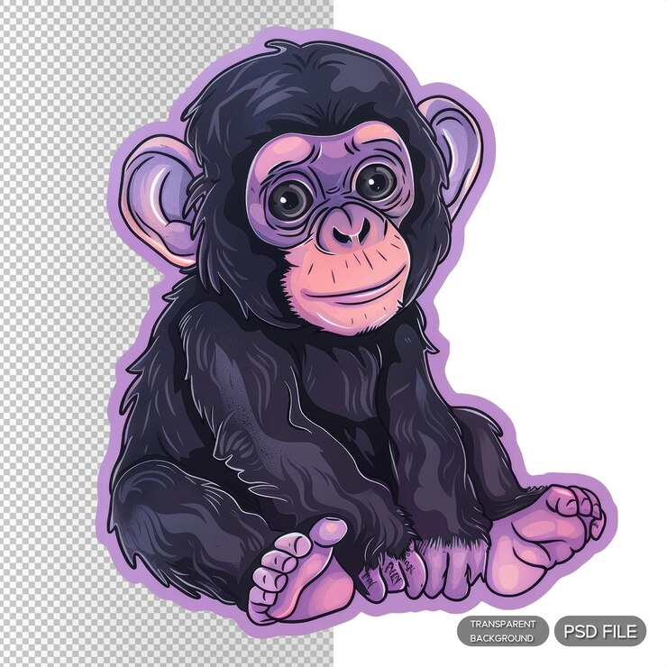 PSD adhesivo de bebé chimpancé adorable ilustración de animales para niños scrapbooking y artesanía