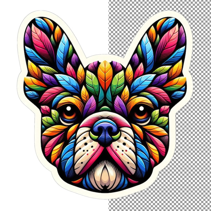 PSD adhesivo de cara de perro aislado de corteza radiante gracia en el fondo de papúa nueva guinea