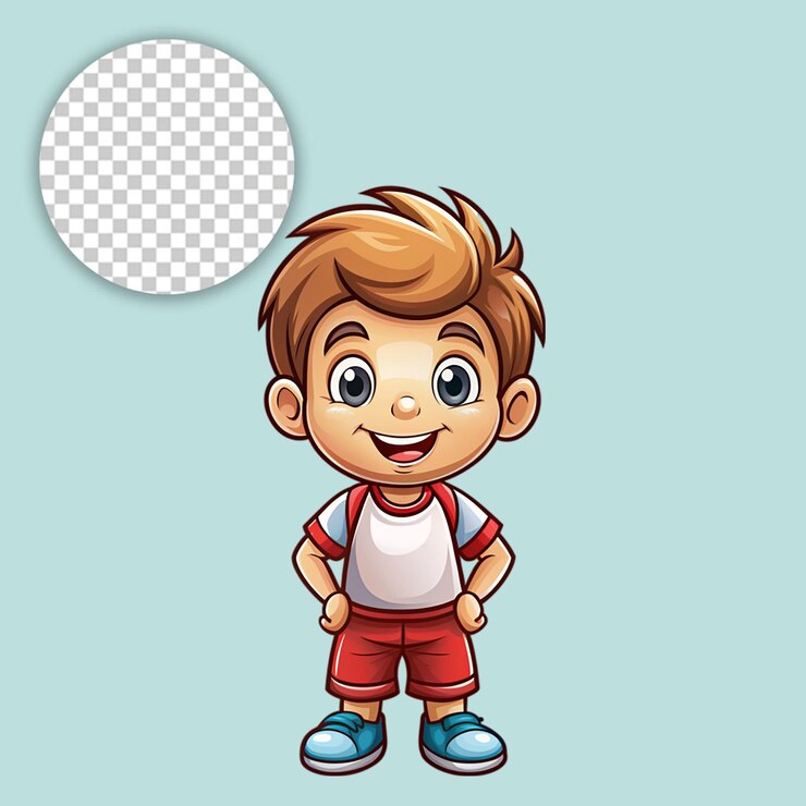 PSD adhesivo de niño lindo en fondo transparente
