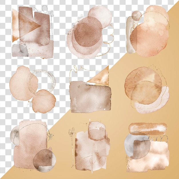 Adhesivo png de acuarela diseño de forma geométrica marrón conjunto de fondo transparente