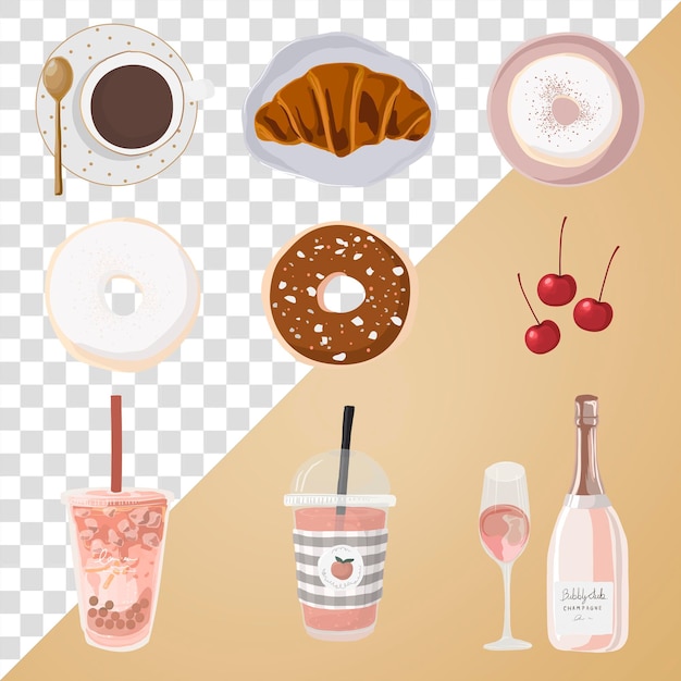 Adhesivo png de postre lindo ilustración de comida femenina en conjunto rosa