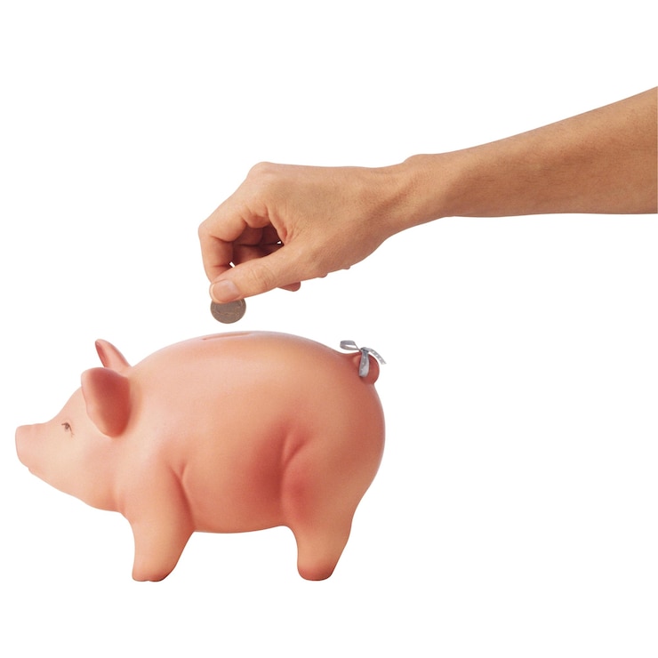 PSD adicionando uma moeda a um coelho rosa representando poupança e investimento financeiro