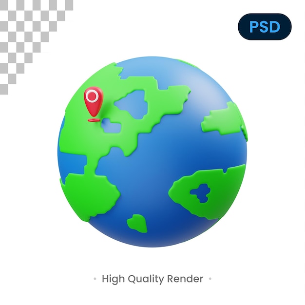 Adicionar ícone 3d da localização do globo psd premium