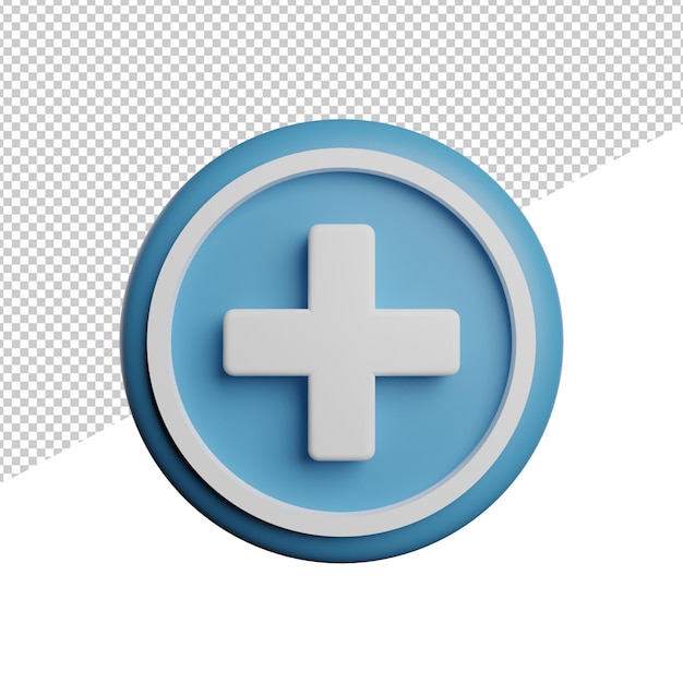 Adicionar mais ou ícone médico vista frontal ilustração 3d renderizando fundo transparente