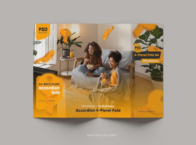 Adjustable accordion 4 panel fold A4 leaflet mockup to present your design 3d render