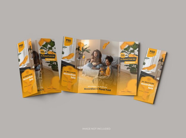 Adjustable accordion 4 panel fold A4 leaflet mockup to present your design 3d render