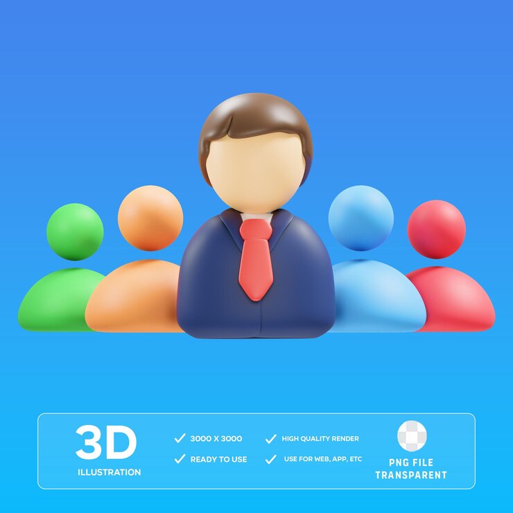 Administración de equipos de PSD 3D Ilustración en 3D