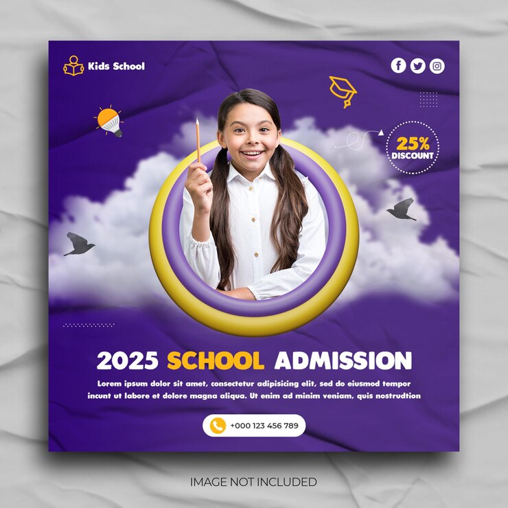 Admisión de educación escolar para niños Publicación en redes sociales Plantilla de banner de publicación de Instagram