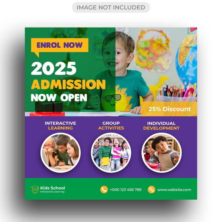 Admisión de educación escolar para niños Publicación en redes sociales y plantilla de publicación de Instagram