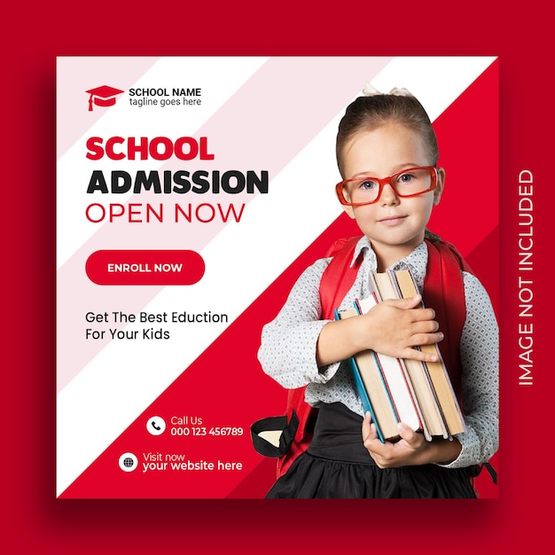 Admisión a la escuela publicación en redes sociales y plantilla de banner web archivo PSD
