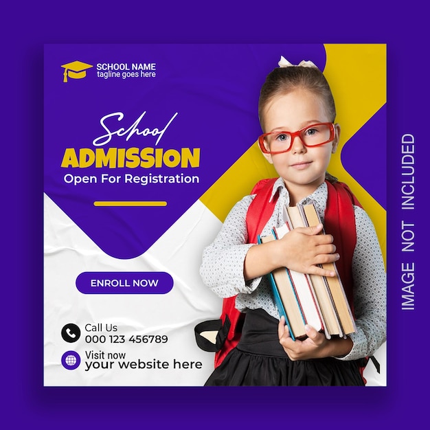 Admisión a la escuela publicación en redes sociales y plantilla de banner web archivo PSD