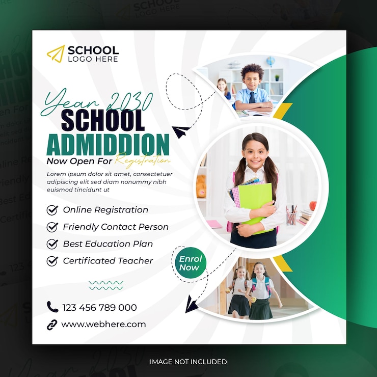 Admisión a la escuela publicación en redes sociales plantilla de banner web de volante de instagram cuadrado de educación superior