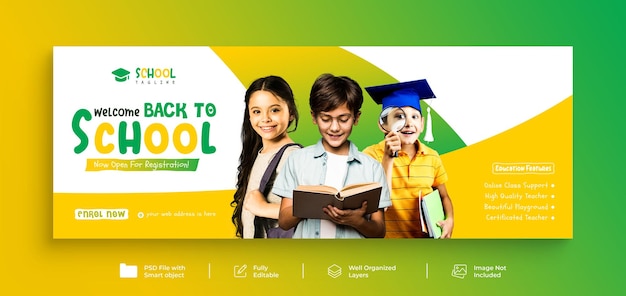 Admissão à escola capa do Facebook e banner da web da educação de volta à escola modelo de capa de mídia social