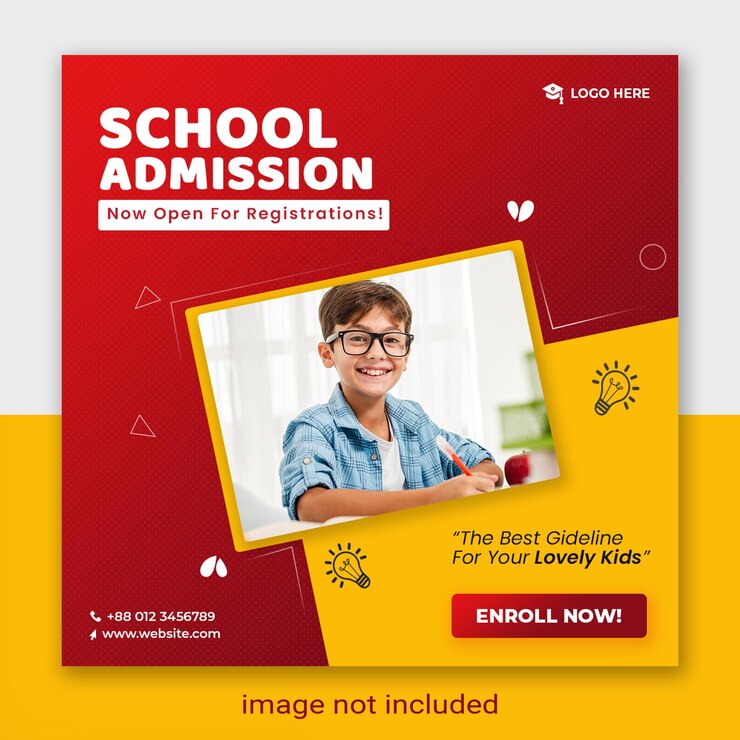 Admissão de crianças na escola nas mídias sociais postar panfleto de banner na web e modelo de design de foto de capa do Facebook