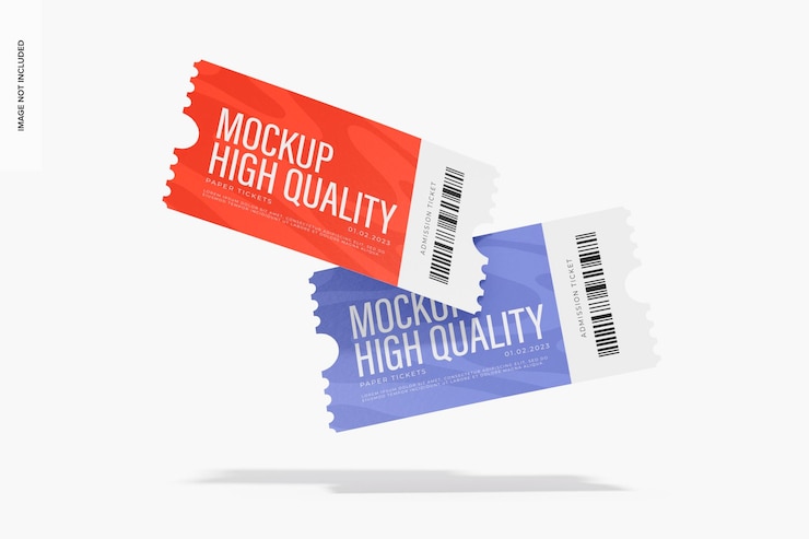 PSD admission tickets mockup, floating