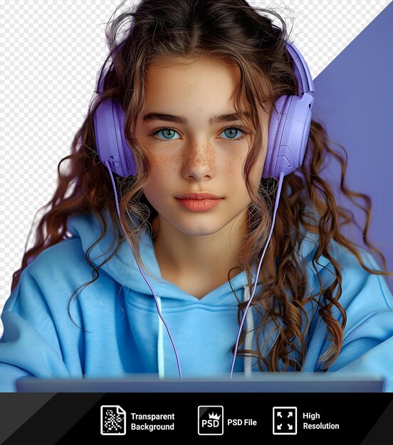 PSD un adolescent concentré avec des écouteurs qui programme sur un ordinateur portable png psd