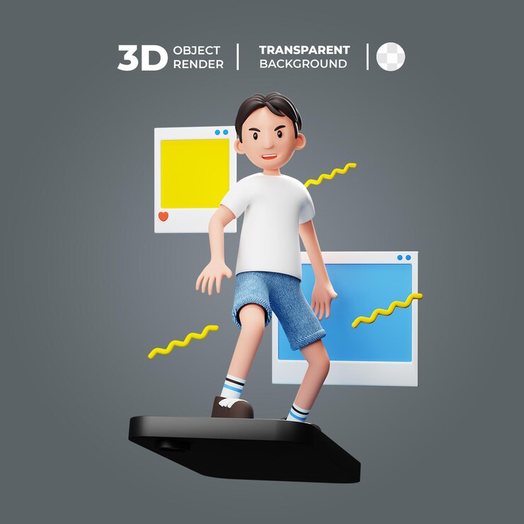 PSD adolescente 3d navegando en internet