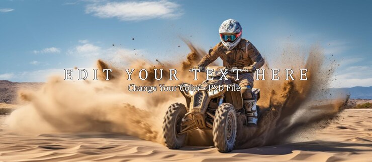 PSD adolescente a conduzir um atv em dunas de areia
