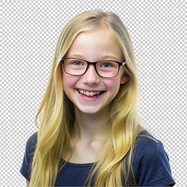 Une Adolescente Blonde Heureuse Portant Des Lunettes Sur Un Fond Transparent