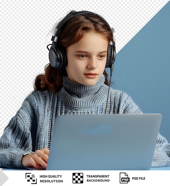PSD adolescente enfocado con auriculares que programa en una computadora portátil png