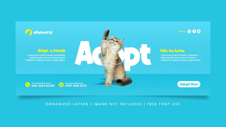 PSD adopte una plantilla de banner de portada de facebook de publicación en redes sociales de promoción de mascotas