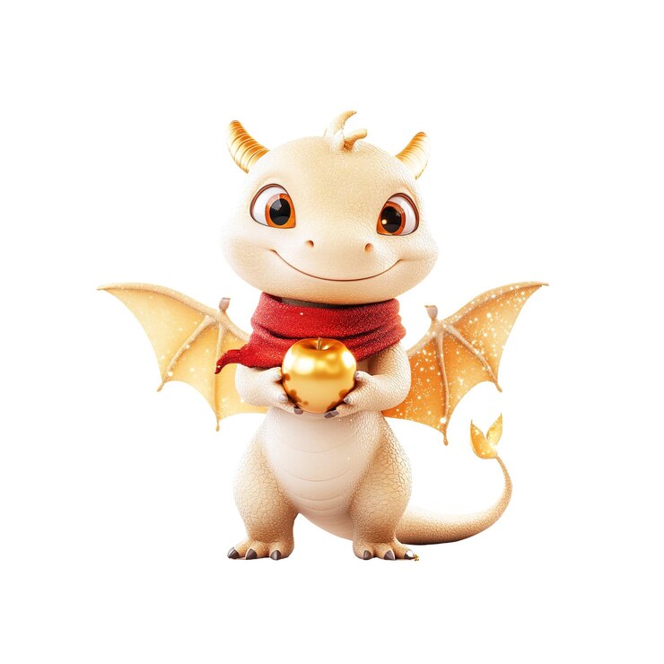 PSD adorabile bambino drago con una mela d'oro
