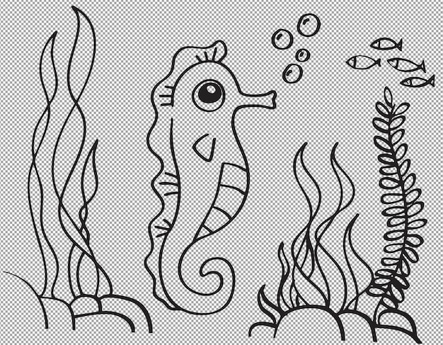 Adorabile cartone animato Cavallo di mare nel mare colorazione Illustrazione per bambini