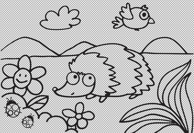 Adorabile cartone animato colorante di porcospino Illustrazione per bambini