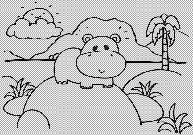 Adorabile cartone animato di ippopotamo da colorare Illustrazione per bambini