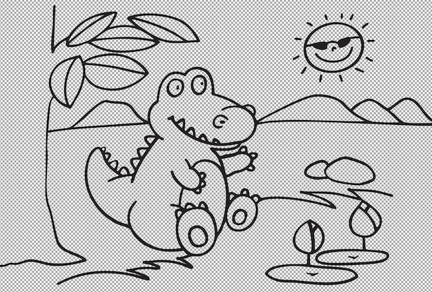 Adorabile cartone animato per colorare l'alligatore Illustrazione per bambini