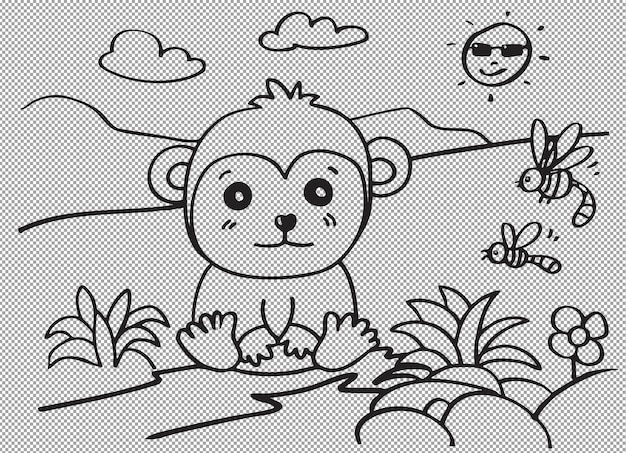 Adorabile colorazione di scimmia dei cartoni animati Illustrazione per bambini