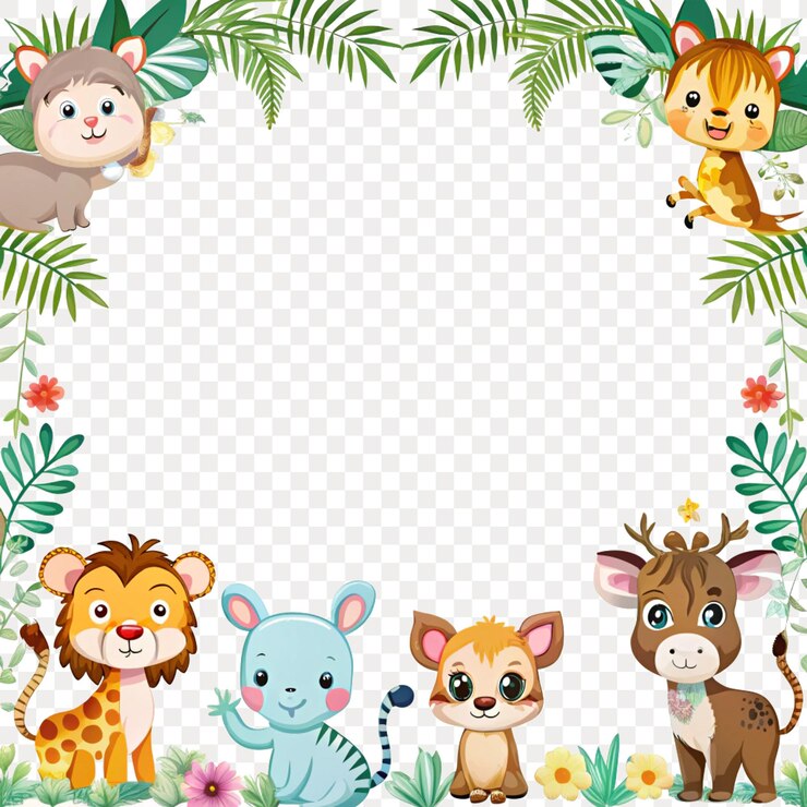 PSD adorabile cornice di testo di cartoni animati di animali selvatici per l'arredamento