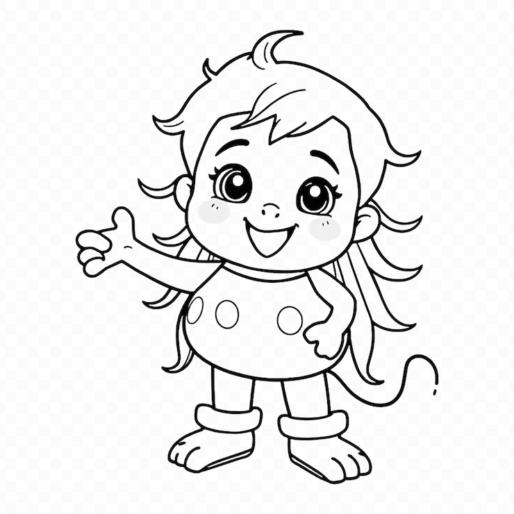 PSD adorabile fumetto baby monkey girl disegno e libro da colorare