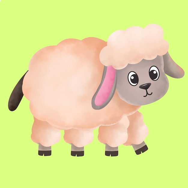 Adorabile illustrazione animata di una pecora con pelliccia soffice e carine espressioni in stile acquerello