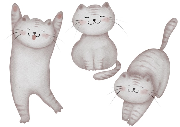 Adorabile illustrazione d'acquerello di gatto disegno di saluto romantico dolce e giocoso