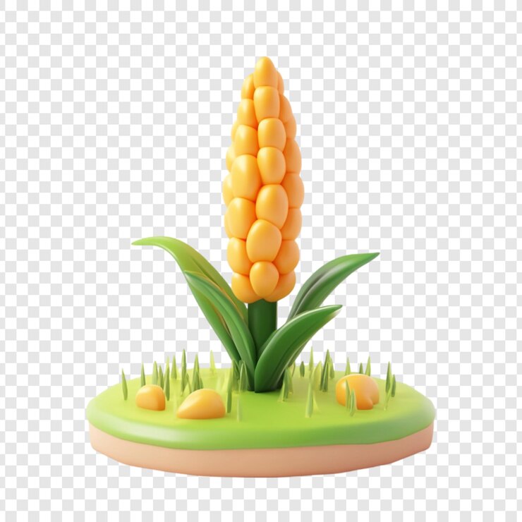 PSD adorable 3d render of a corn cob growing in a lush green patch happiness and harvest delight