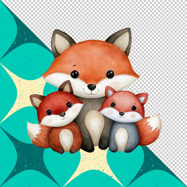 PSD adorable acuarela zorro familia madre padre y bebé zorro cachorros