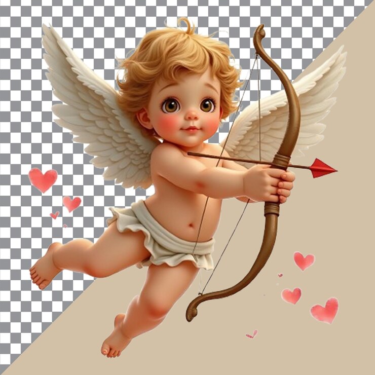 PSD adorable ángel cupido con arco y flecha listo para difundir el amor