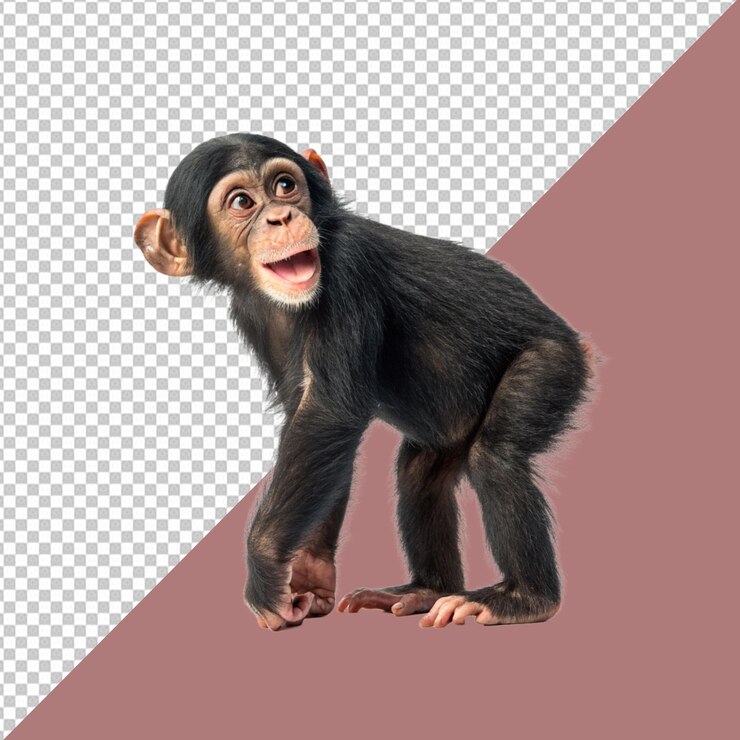 PSD un adorable bebé chimpancé aislado en un fondo transparente