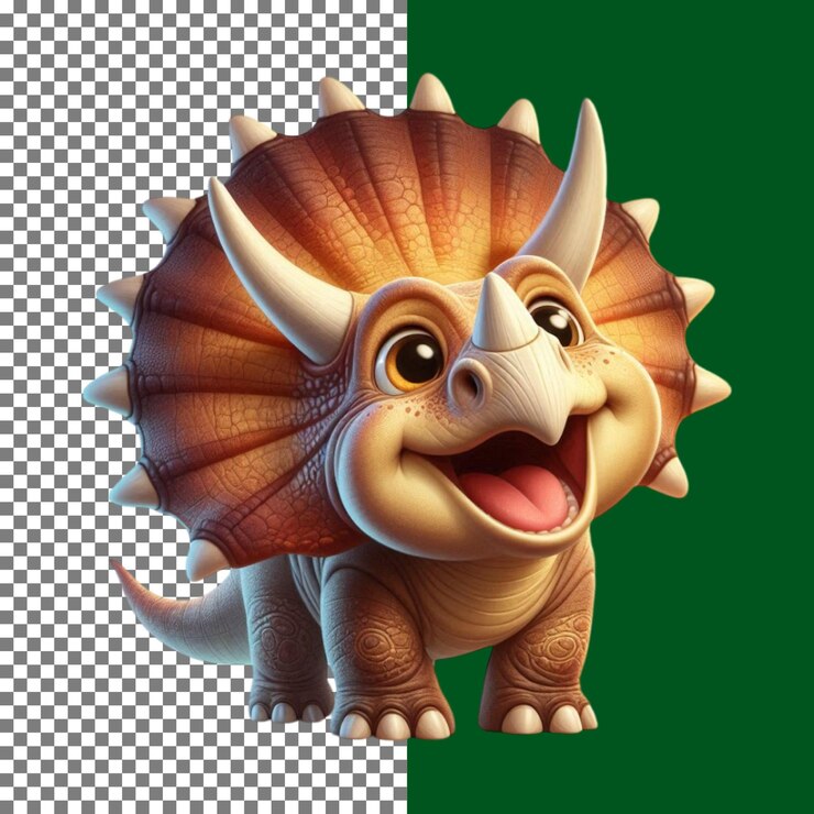 PSD adorable bebé dinosaurio con ojos grandes y picos en fondo transparente png psd