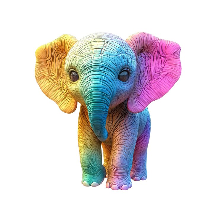 PSD el adorable bebé elefante arco iris sobre un fondo blanco