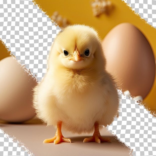 PSD adorable bébé poussin et œuf oiseau jaune hilarant fond transparent