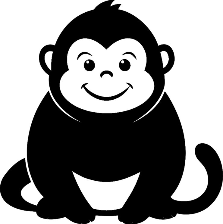 PSD adorable black monkey stencil clipart design