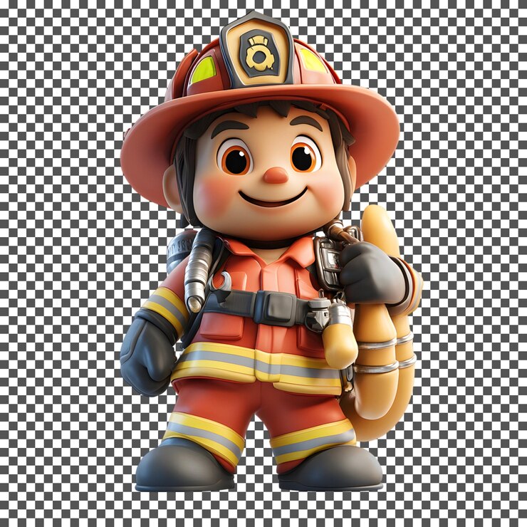 PSD adorable bombero 3d aislado sobre un fondo transparente