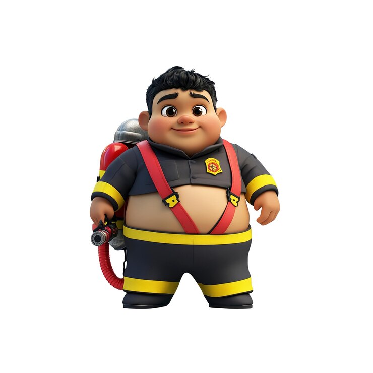 PSD adorable bombero de dibujos animados listo para la acción
