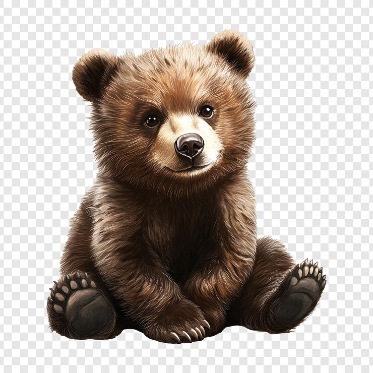 PSD adorable brown bear cub sitting and smiling