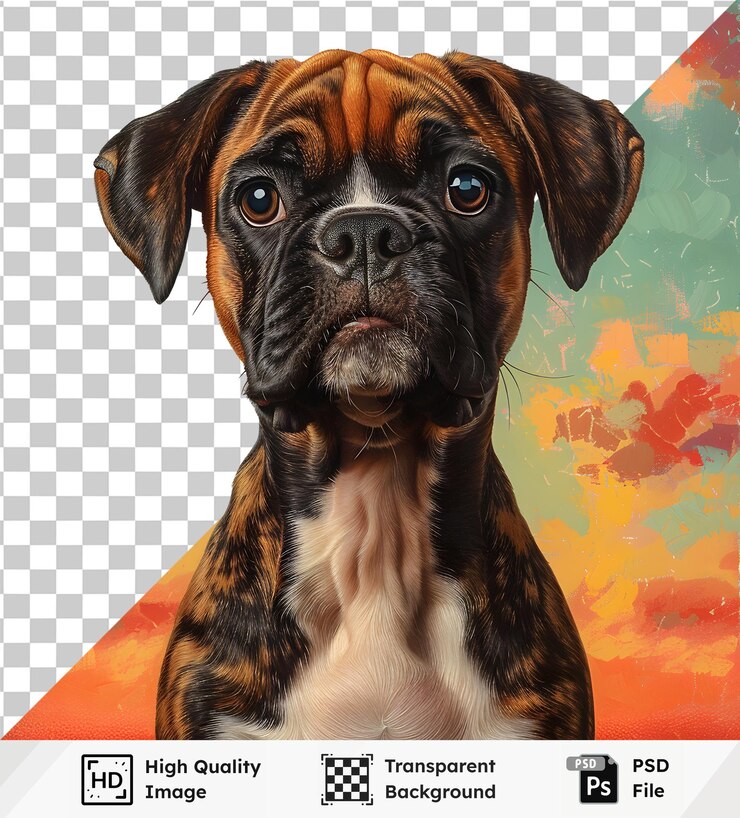 PSD el adorable cachorro boxeador posa contra los vibrantes tonos del atardecer en un fondo transparente de psd