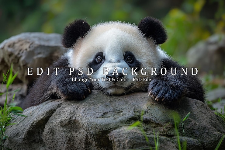 PSD el adorable cachorro de panda descansando en una roca