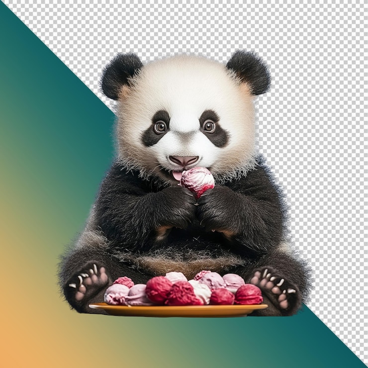 PSD el adorable cachorro de panda disfruta de los deliciosos helados